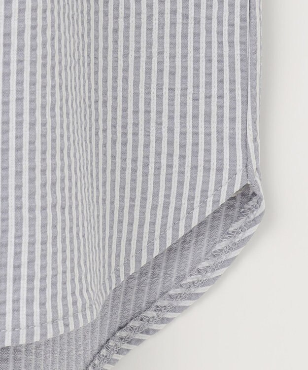 ANY SIS L 【洗える】ランタンスリーブサッカー ブラウス ブルーストライプ