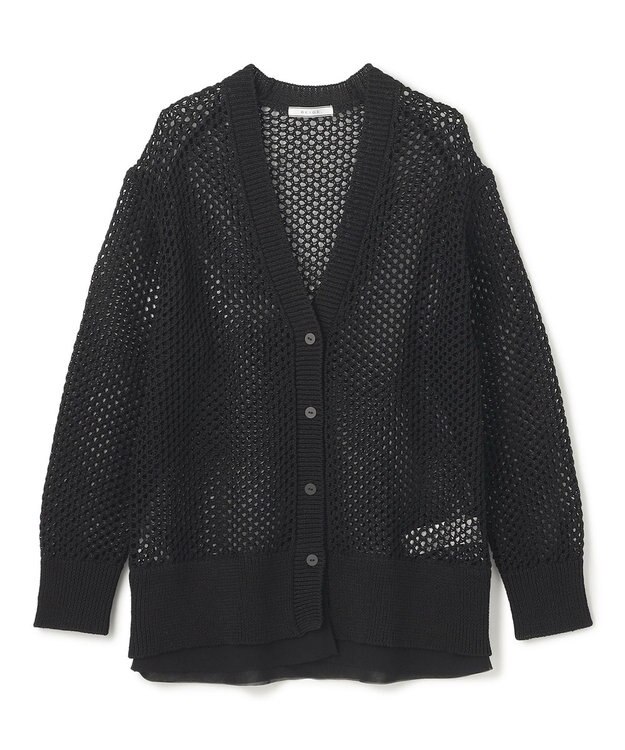 BEIGE， 【洗える】ALOE / コットンメッシュVネックミドル丈カーディガン Black