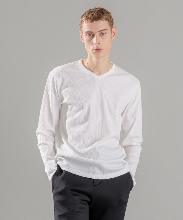 JOSEPH HOMME テックリブジャージー　Vネックカットソー ホワイト系