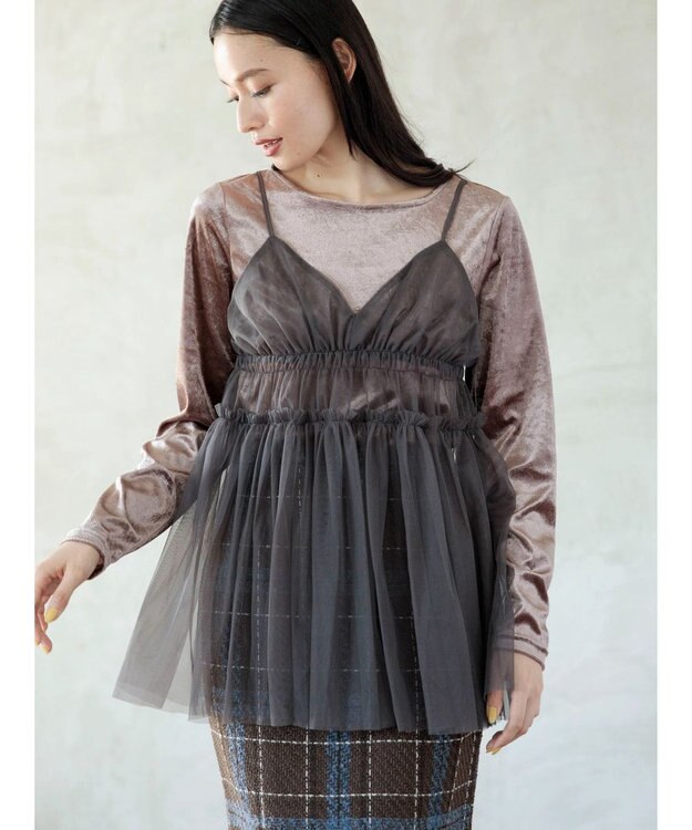 Green Parks ・ＥＬＥＮＣＡＲＥ　ＤＵＥ　ベロアクルーロングＴＥＥ Mocha