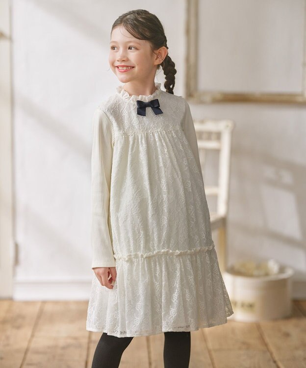 組曲 KIDS 【150-160㎝】スノウレースワンピース オフホワイト