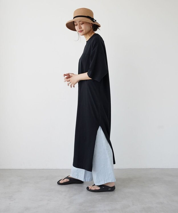 HAAG スマイルコットン SHORT SLEEVE ONEPIECE ワンピース ブラック