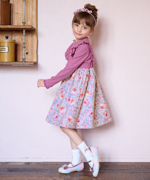 ANY KIDS 花柄ドッキングワンピース ピンク