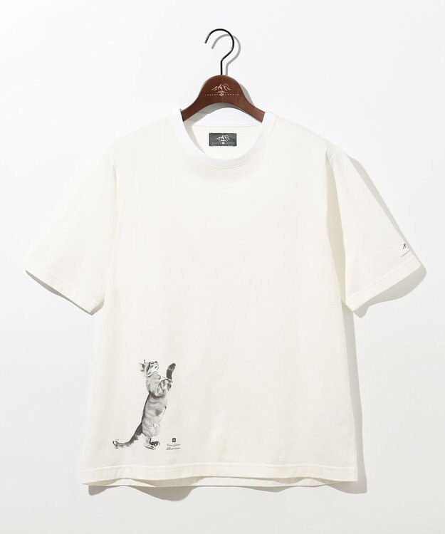 JOSEPH ABBOUD MOUNTAIN 【日本製・アーティストコラボレーション】プレーティング天竺Tシャツ ホワイト系ネコ