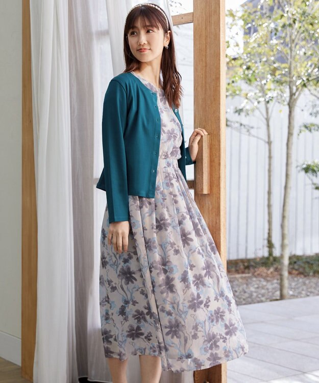 Tiaclasse 【小倉優子さん着用・洗える】大花柄シフォンワンピース ブルー