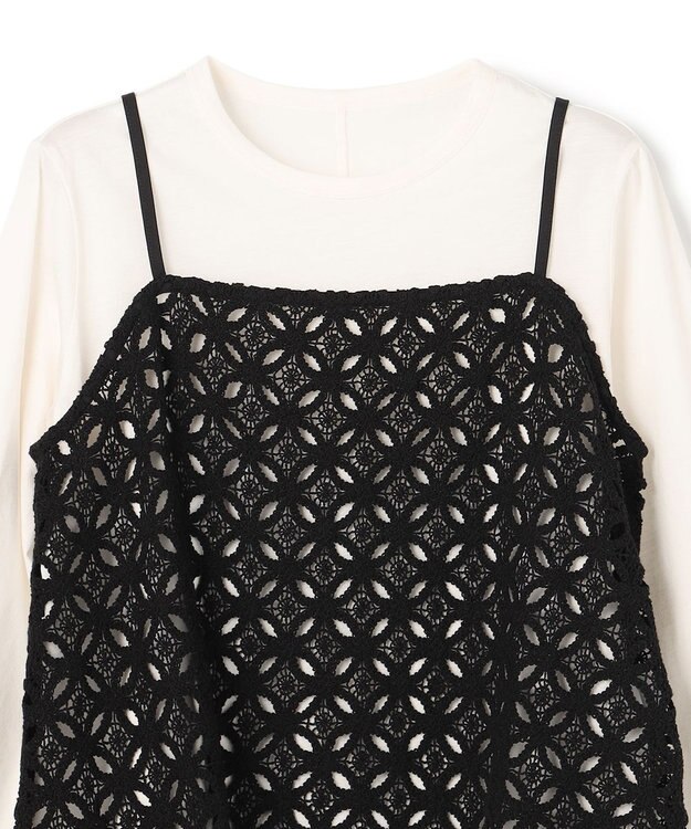 UNFILO 【2点セット】ラッセルレース キャミレイヤード Tシャツ ブラック