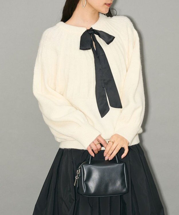 Green Parks ボウタイリボン付きニット Off White