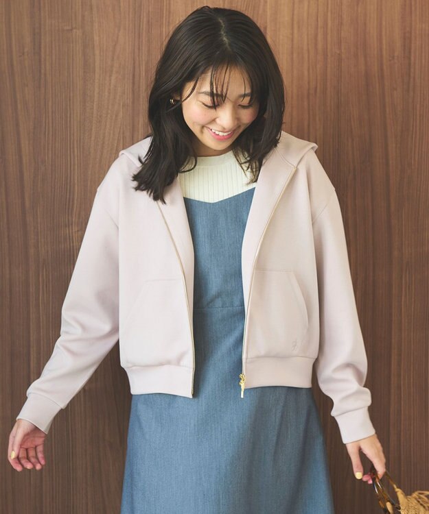 Feroux 【洗える】ダブルジップダンボールロゴ パーカー ピンク系