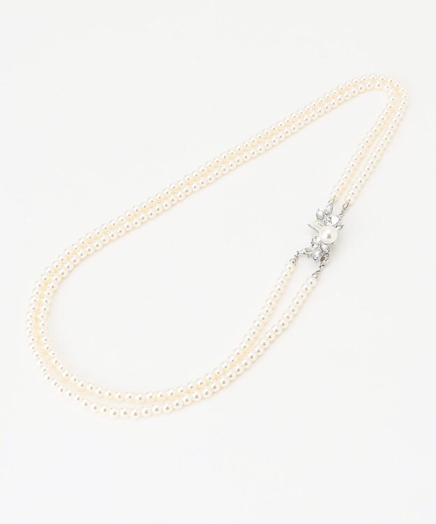 ANY 【ブローチ付】2連フェイクパール ネックレス シルバー系