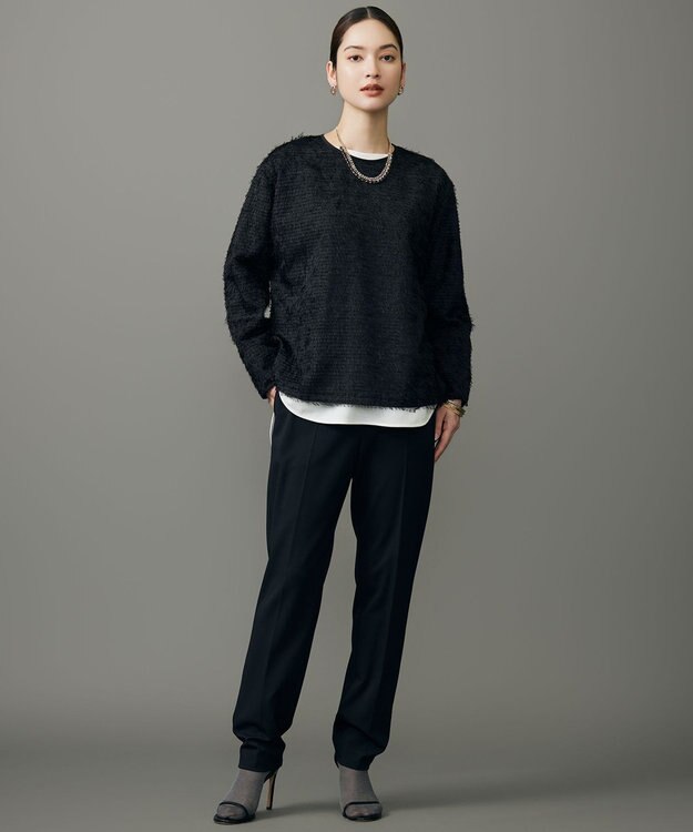 自由区 L 【19号サイズまで展開】TRギャバ裏起毛テーパード パンツ ブラック