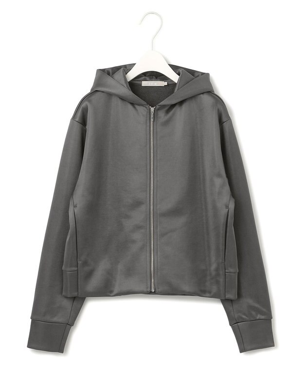 ICB 【洗える】サテンボンディング ジップアップパーカー チャコール系
