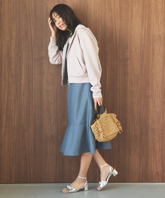 Feroux 【洗える】ダブルジップダンボールロゴ パーカー ピンク系