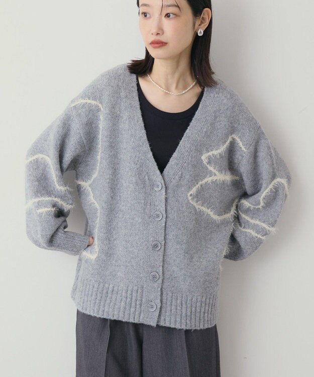 AMERICAN HOLIC ニュアンスライン柄Ｖネックカーディガン Gray Mixture