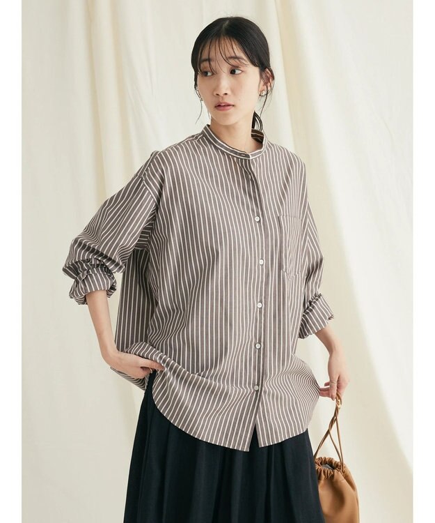 CRAFT STANDARD BOUTIQUE バンドカラーシャツ Stripe Brown