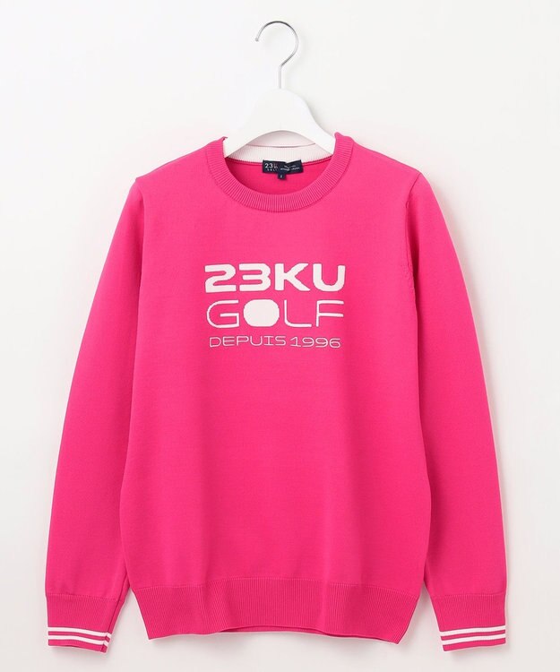 23区GOLF 【WOMEN】【ウォッシャブル】ロゴインターシャ ポリエステルニット ピンク系