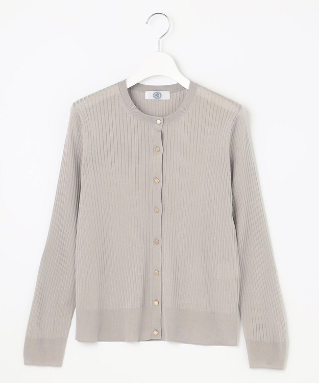 J.PRESS LADIES 【洗える・イージーケア】 SYNTHETIC BASIC ワイドリブ クルーネック カーディガン ライトグレー系