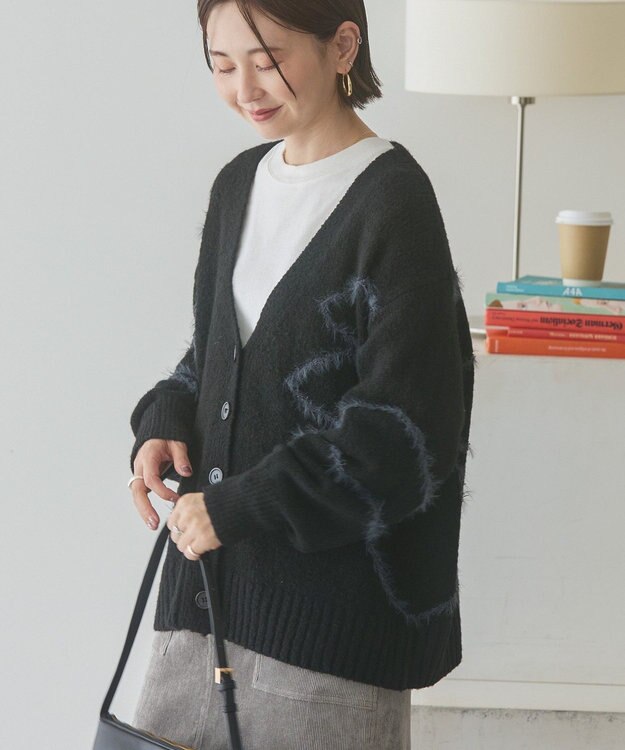 AMERICAN HOLIC ニュアンスライン柄Ｖネックカーディガン Black