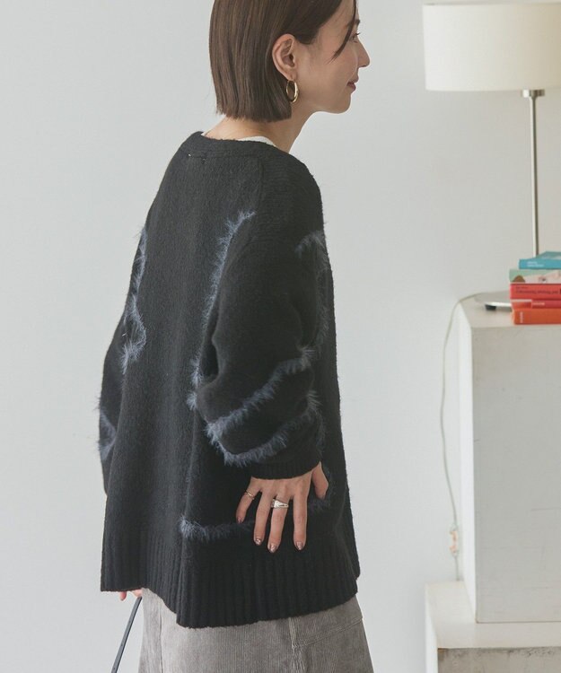 AMERICAN HOLIC ニュアンスライン柄Ｖネックカーディガン Black