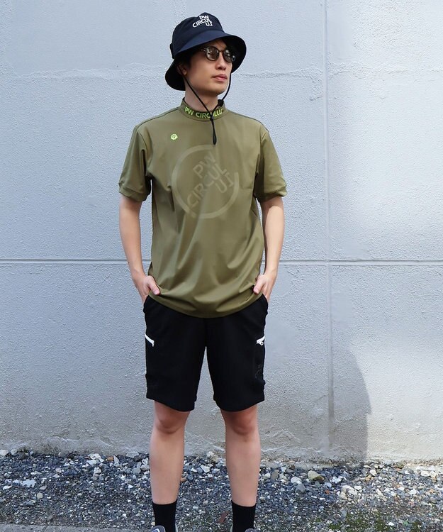 PW CIRCULUS 【UVカット / 吸水速乾 / 伸縮性抜群】【MEN】バックメッシュ切り替えモックT カーキ系