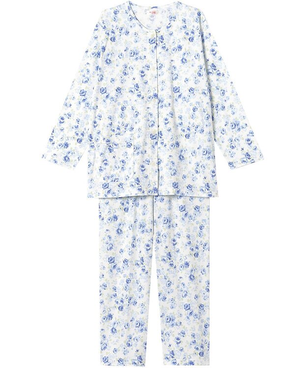 Wing 【数量限定　特別価格】 パジャマ 長袖 長ズボン 綿100％ スムース素材 レディース EP7990 ウイング／ワコール サックス