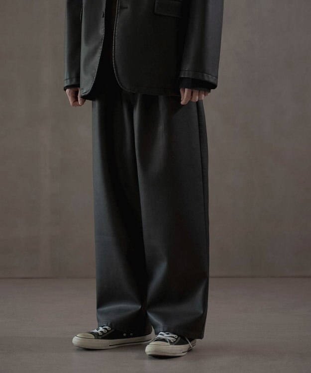 WEGO PUタックワイドトラウザー ブラック