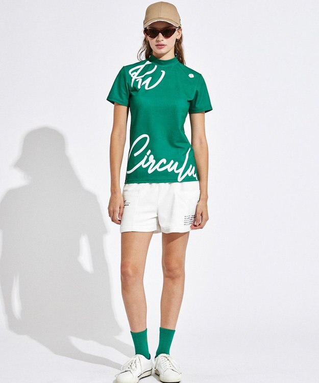 PW CIRCULUS 【吸水速乾 / 伸縮性抜群】【WOMEN】筆記体ロゴ COOLベンチレーションモック T グリーン系