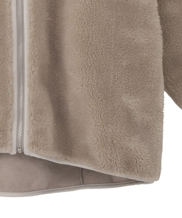 earth music&ecology 【リバーシブル】ノーカラーフェイクムートンコート Pink Beige