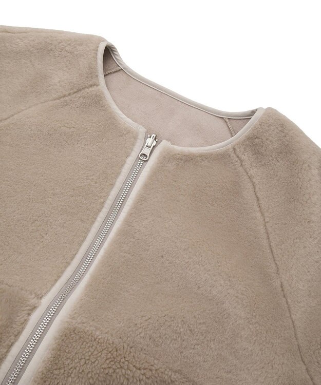 earth music&ecology 【リバーシブル】ノーカラーフェイクムートンコート Pink Beige