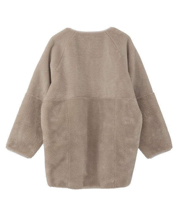 earth music&ecology 【リバーシブル】ノーカラーフェイクムートンコート Pink Beige