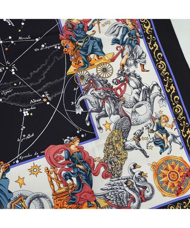 Marca ＜新柄！＞【伝統横濱スカーフ】星の神話 大判 シルクツイル スカーフ ブラック