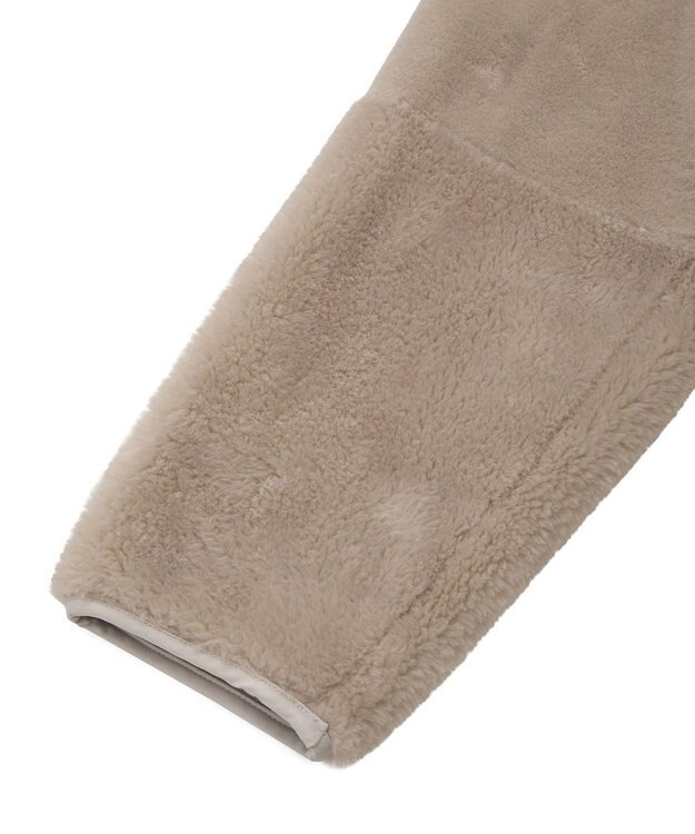 earth music&ecology 【リバーシブル】ノーカラーフェイクムートンコート Pink Beige