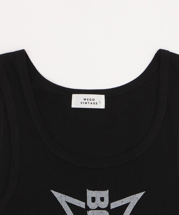 WEGO グラフィックリブタンクトップ ブラック