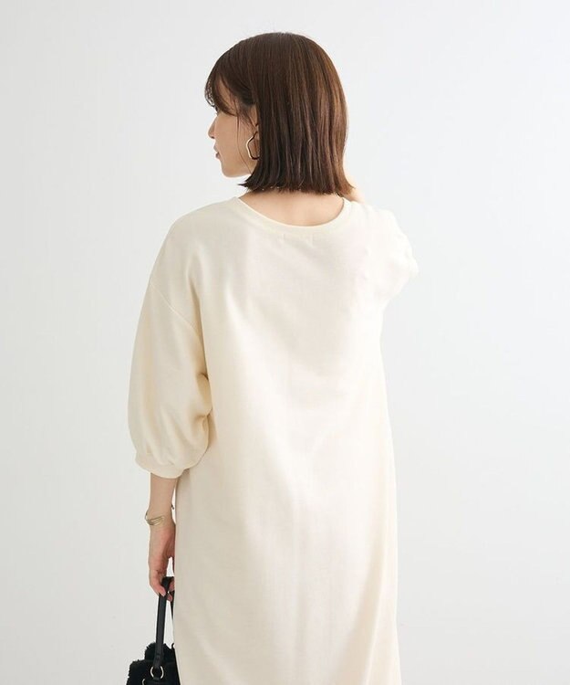 Green Parks ７分袖裏毛ドッキングロゴワンピース Ecru