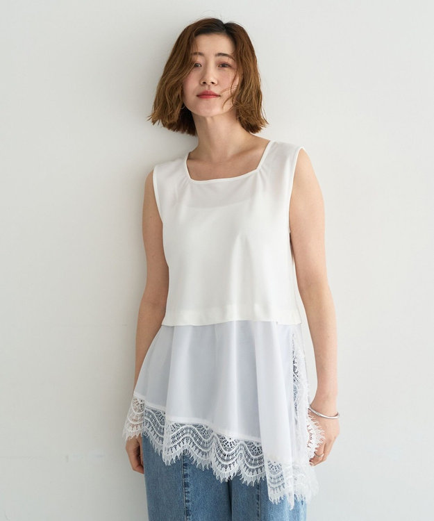 YECCA VECCA 2wayアシメデザインノースリーブブラウス Off White