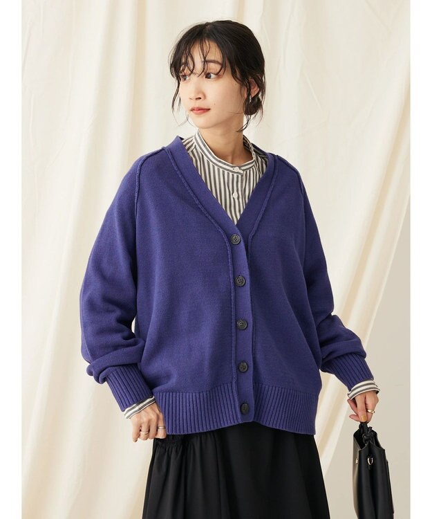 CRAFT STANDARD BOUTIQUE Ｖネックアウトリンキングカーディガン Navy