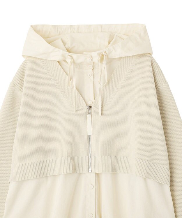 YECCA VECCA ZIPニットレイヤードフーディーシャツ Navy