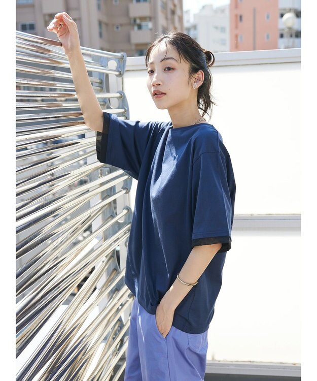 CRAFT STANDARD BOUTIQUE 【ＵＶカット】布帛切り替えプルオーバー Navy