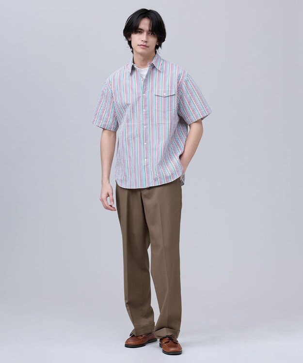 J.PRESS MEN 【J.PRESS ORIGINALS】Cotton Silk Seersucker Regular Half Sleeve Shirt / Baggy-Fit ホワイト系8