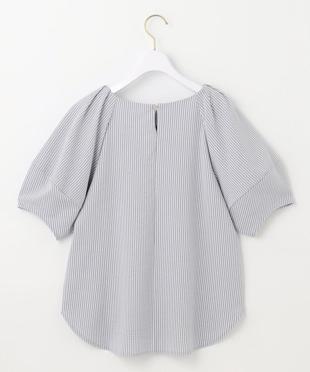 ANY SIS L 【洗える】ランタンスリーブサッカー ブラウス ブルーストライプ