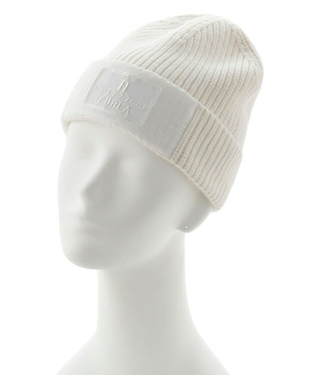 MOONBAT FURLA(フルラ) タフタ刺繍入りニット帽 オフホワイト