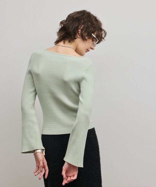 GRACE CONTINENTAL アイレットリブニットトップ グリーン