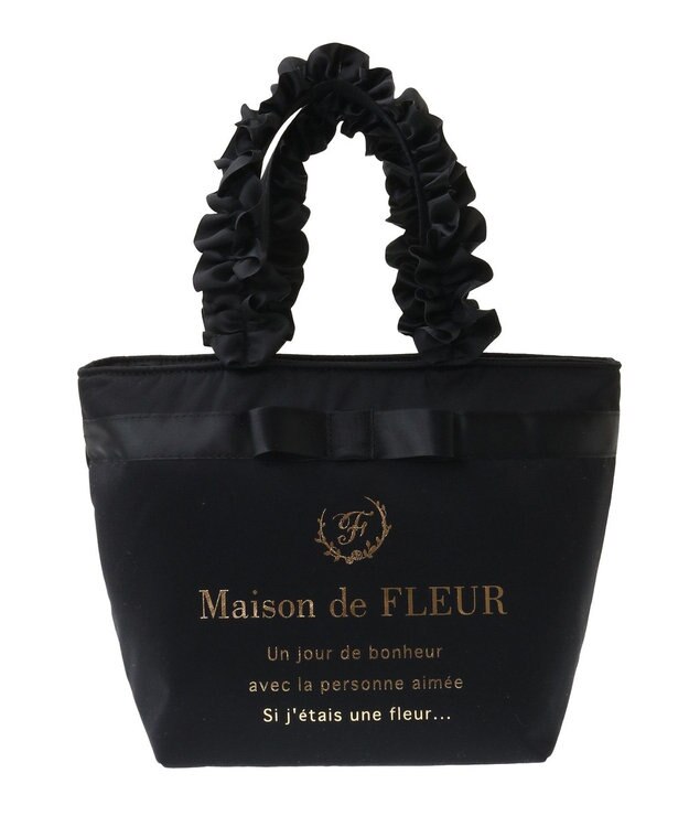 Maison de FLEUR ブランドロゴフリルハンドルトートSバッグ Black