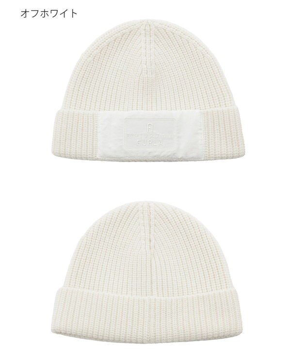 MOONBAT FURLA(フルラ) タフタ刺繍入りニット帽 オフホワイト