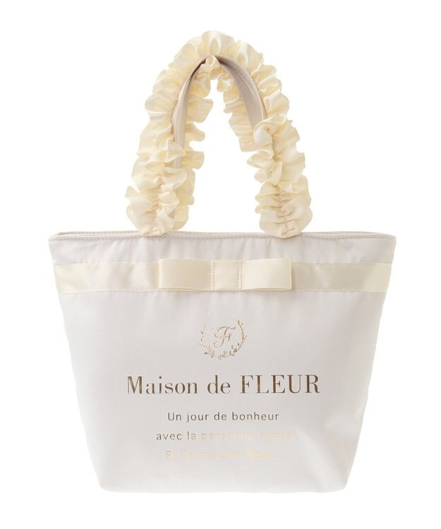 Maison de FLEUR ブランドロゴフリルハンドルトートSバッグ Ivory