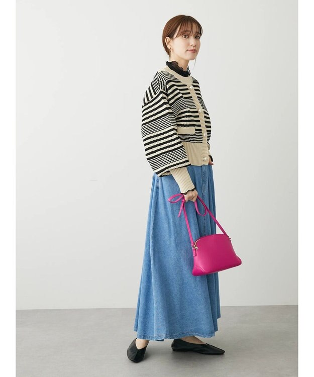 Green Parks ・ＥＬＥＮＣＡＲＥ　ＤＵＥ　パール釦カーディガン Border Ivory