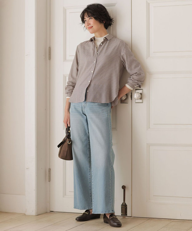 J.PRESS LADIES サイロチェック シャツ アイボリー×ネイビー×ピンク系