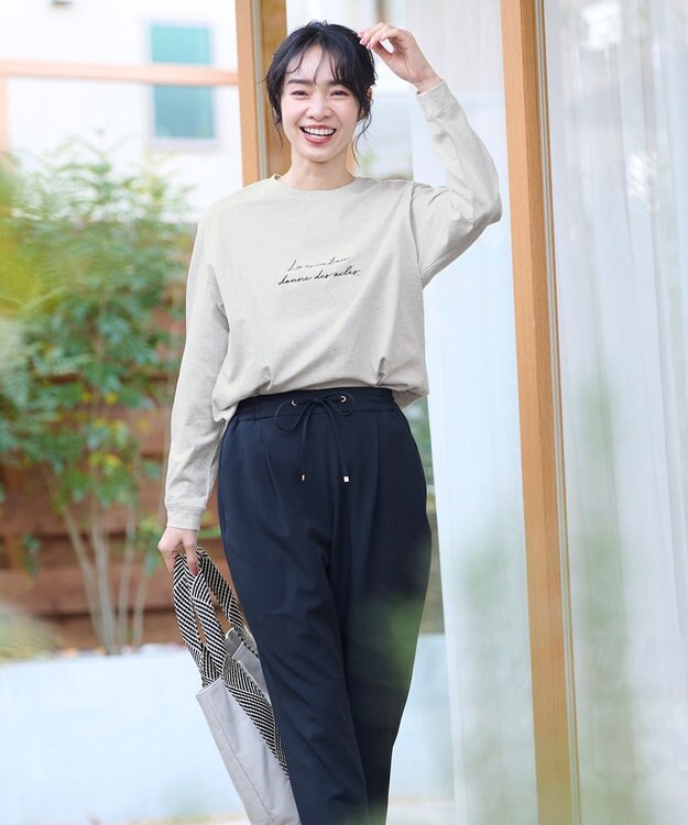 ANY 【UVケア】アソートロゴプリント ロングスリーブTシャツ TOPグレー×筆記体ロゴ