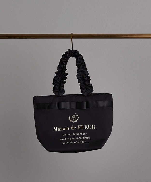Maison de FLEUR ブランドロゴフリルハンドルトートSバッグ Black