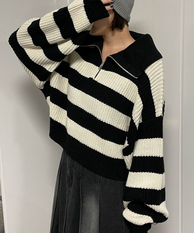 WEGO ハーフジップニットプルオーバー 柄1