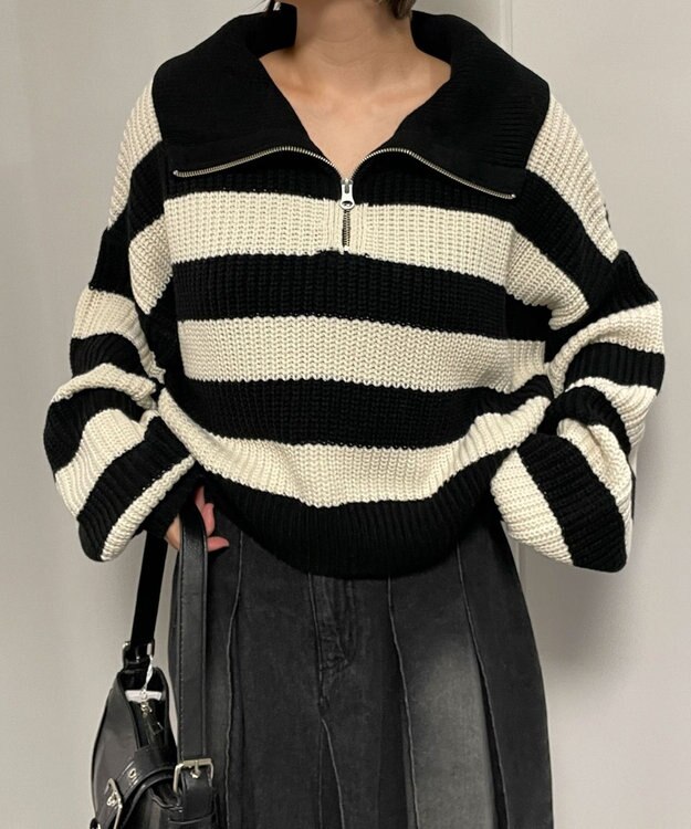 WEGO ハーフジップニットプルオーバー 柄1